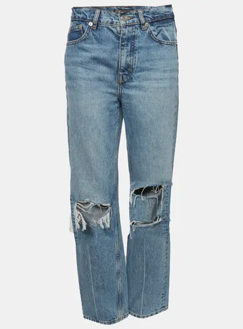 Maje Blue Denim Loose Fit Ripped Jeans S/Waist 29"