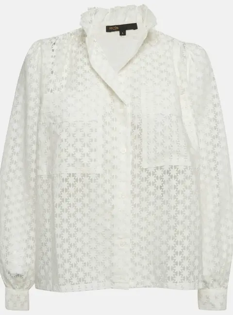 Maje White Floral Pattern Chiffon Sheer Shirt S