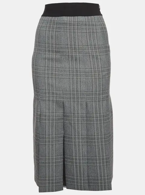 Maje Grey Plaid Wool Blend Midi Skirt S