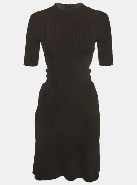Maje Black Rib Knit Waist Cut-Out Mini Dress S