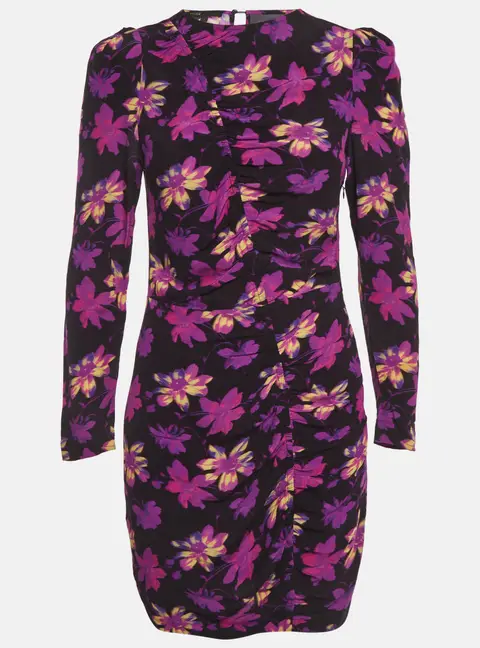 Maje Black & Purple Floral Printed Crepe Mini Dress S