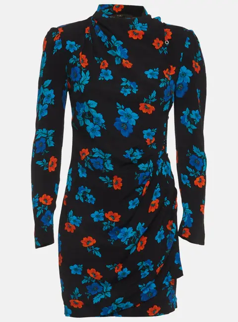 Maje Black Floral Printed Crepe Mini Dress S