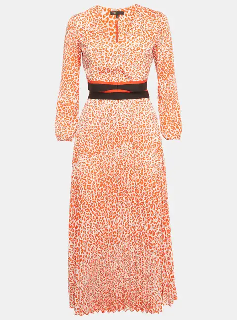 Maje Orange Printed Crepe Cut Out Detail Midi Dress S