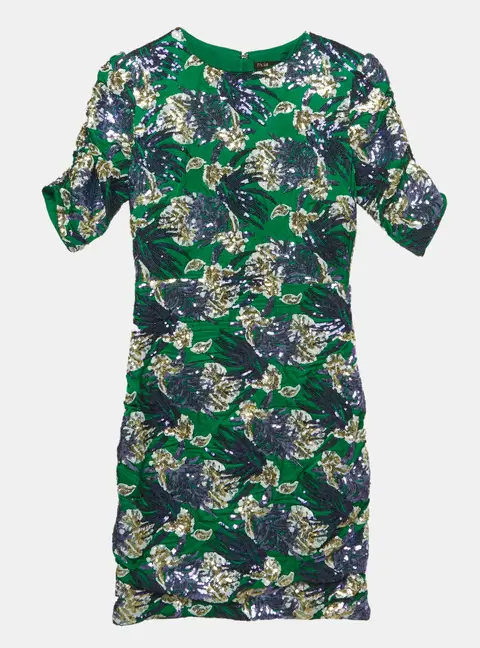 Maje Green Sequinned Satin Mini Dress S