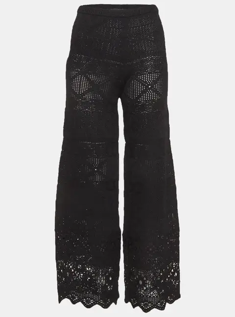 Maje Black Crochet Knit Wide Leg Trousers S