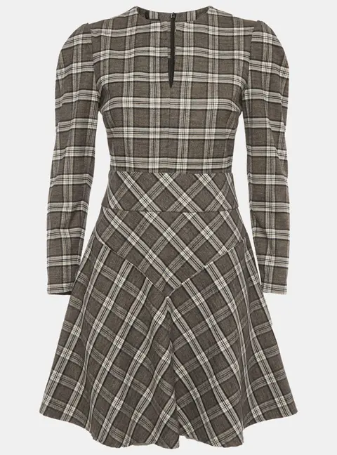 Maje Grey Rity Checked Wool Blend Mini Dress S
