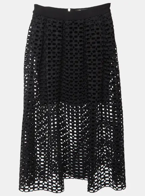 Maje Black Synthetic Knit Cut Out Midi Skirt S