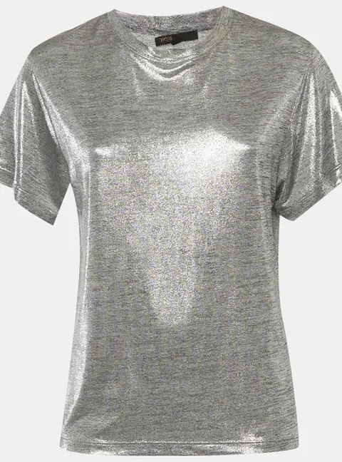 Maje Silver Lam&eacute; Jersey T-Shirt S
