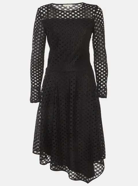 Maje Black Eyelet Lace Fit and Flare Midi Dress L