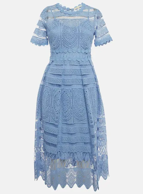 Maje Blue Roseray Lace Zip Up Midi Dress S