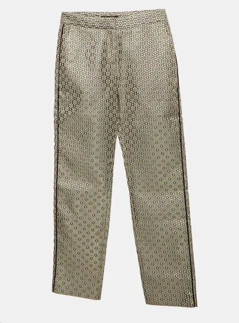 Maje Beige/Metallic Floral Jacquard Straight Fit Trousers S