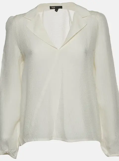 Maje White Textured Silk Oversized V-Neck Blouse M