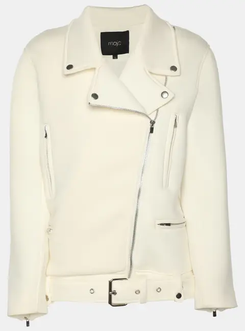 Maje White Neoprene Belted Biker Jacket S