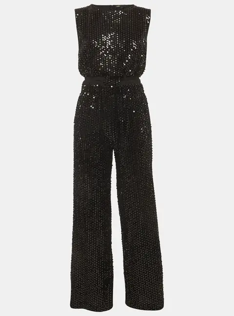 Maje Black Sequin Velvet Cut Out Crop Top & Wide Leg Pants Set M