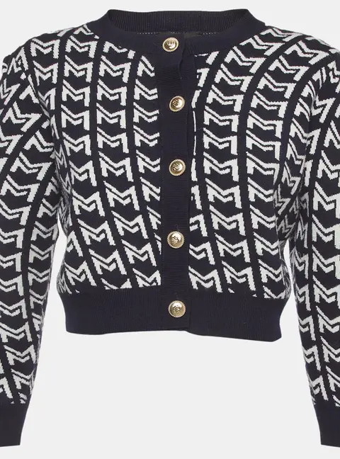 Maje Blue Monogram Stretch Knit Crop Cardigan S