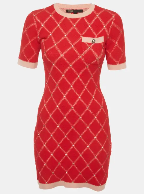 Maje Red Knit Diamante Mini Dress XS