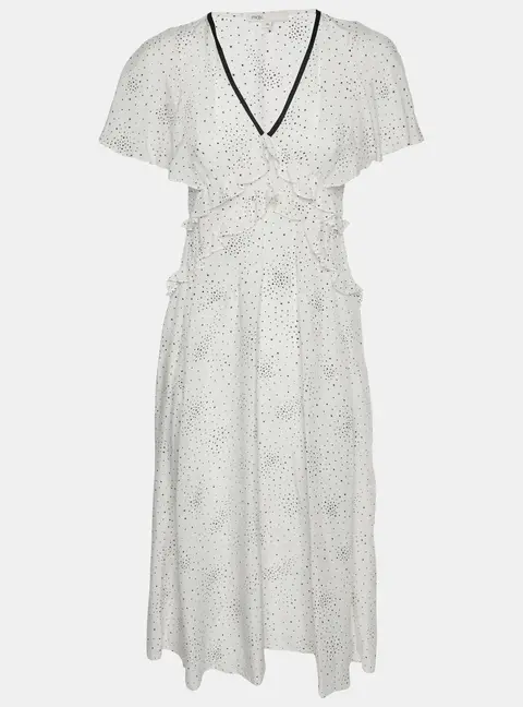 Maje White Star Print Synthetic Racky Ruffled Midi Dress S