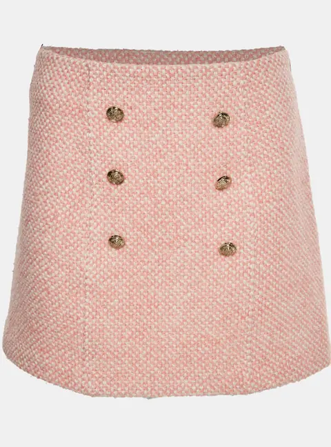 Maje Pink Tweed Button Detail Mini Skirt M