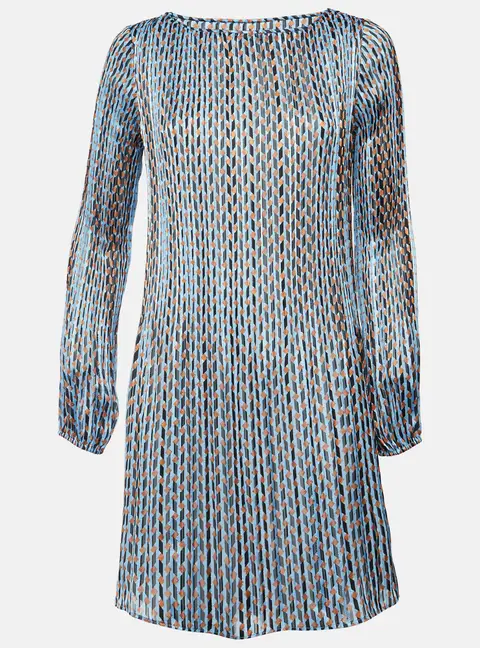 Maje Blue Geometric Print Lurex Plisse Rockilane Mini Dress M