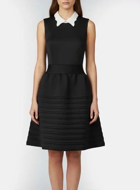 Maje Black Knit Contrast Collar Rafaela Flared Dress S