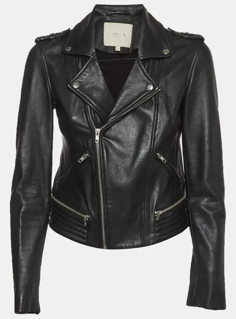 Maje Black Lambskin Leather Cropped Basalt Jacket M