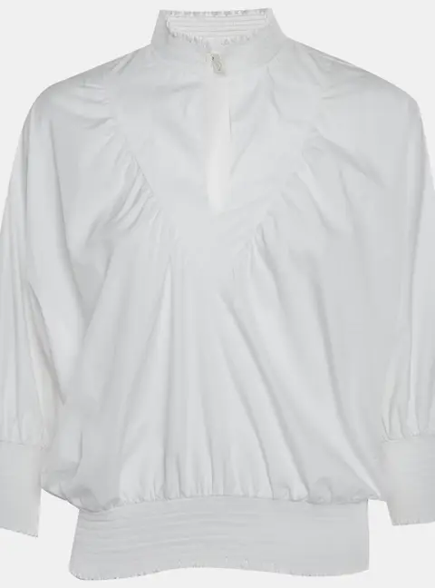 Maje White Poplin Smocked Detail Top M