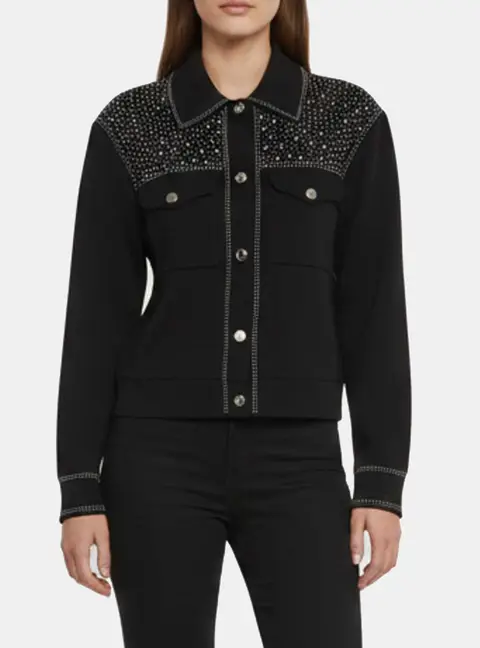 Maje Black Rhinestone Embellished Knit Cardigan L