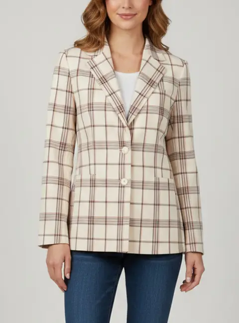 Maje Cream Plaid Gabardine Single Breasted Blazer S