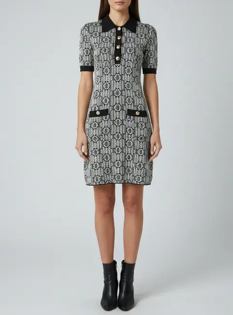 Maje Black/ White Risola Pattern Knit Mini Dress S