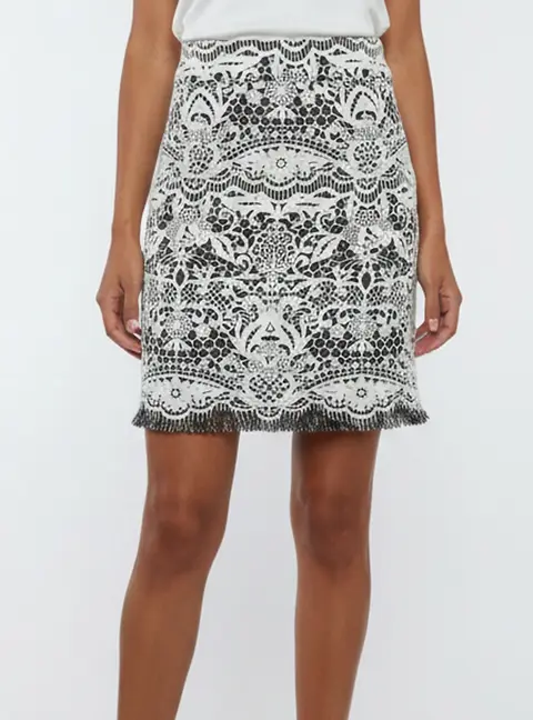 Maje Black/White Wool Blend Lace Detail Mini Skirt S