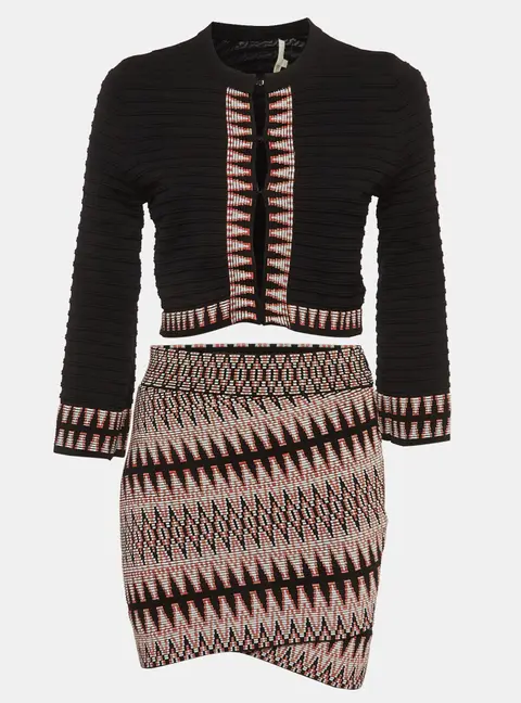 Maje Black Patterned Knit Top and Skirt S/M