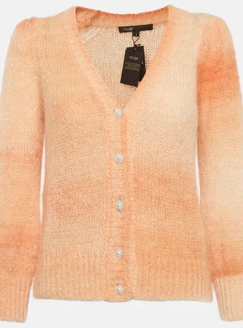 Maje Orange Mohair Wool Jewel Buttoned Cardigan S