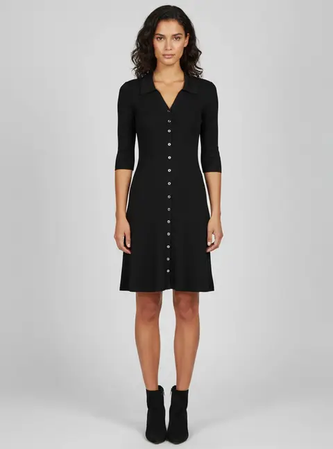 Maje Black Rib Knit Button Up Mini Dress M