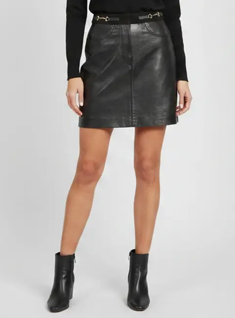 Maje Black Leather and Suede Trim Zip Up Mini Skirt S