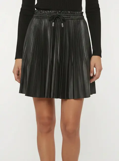 Maje Black Faux Leather Pleated Mini Skirt S