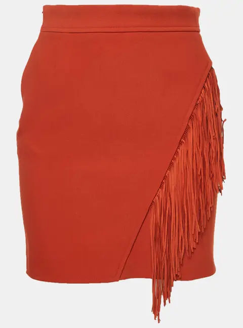 Maje Burnt Orange Wool Blend Fringed Mini Skirt S