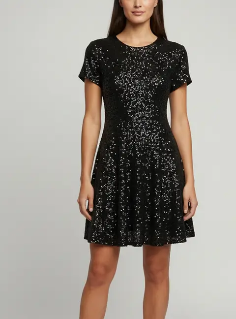 Maje Black Sequin Flared Mini Dress S