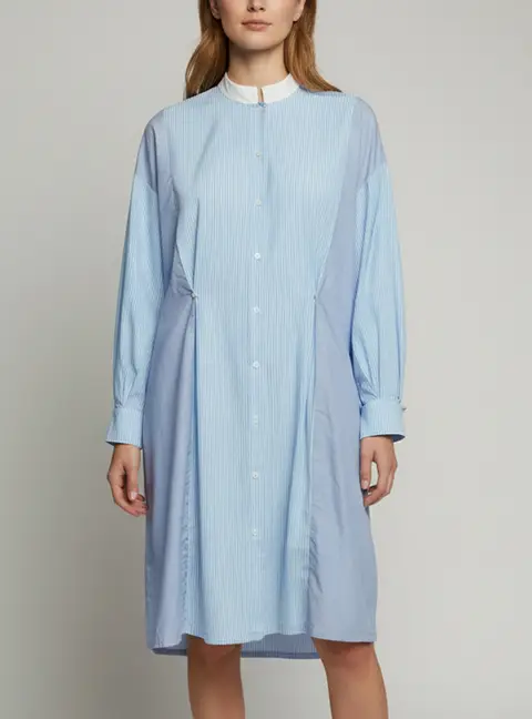 Maje Blue Striped Poplin Button Up Rarty Shirt Dress L