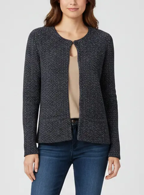 Maje Navy Blue Lurex Knit Jefferson High-Low Hem Cardigan S