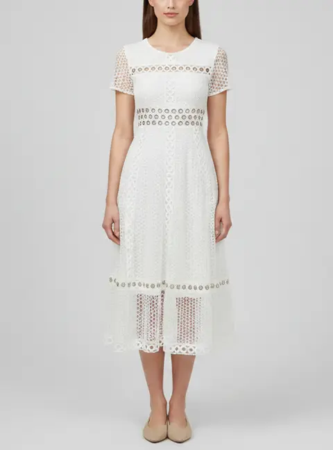 Maje White Rome Guipure Lace Eyelet Midi Dress S