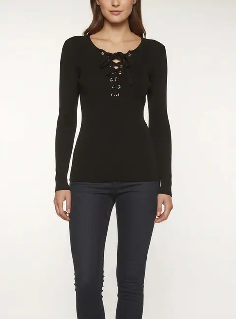 Maje Black Rib Knit Long Sleeve Top M