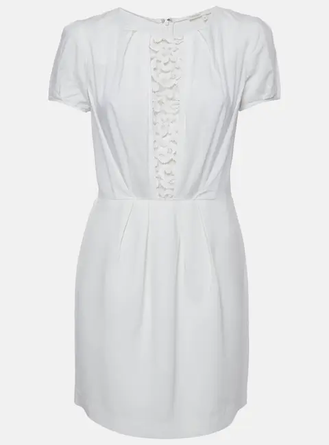 Maje Off-White Lace Insert Crepe Short Sleeve Mini Dress M