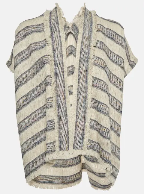 Maje Multicolour Striped Jacquard Fringed Vona Poncho One Size