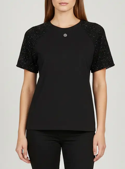 Maje Black Jersey Raglan Sleeve Tweedo T-Shirt L