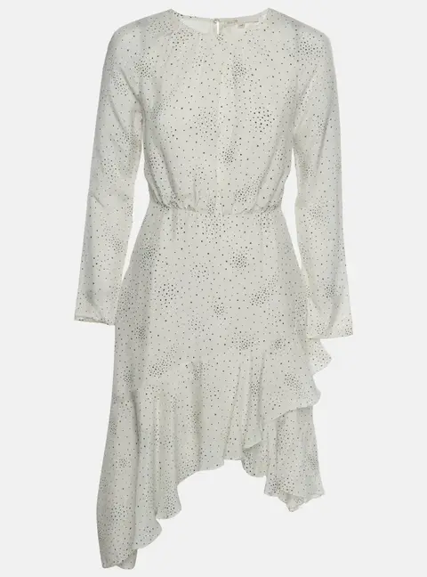 Maje Off White Star Print Satin Asymmetrical Ruffled Mini Dress M