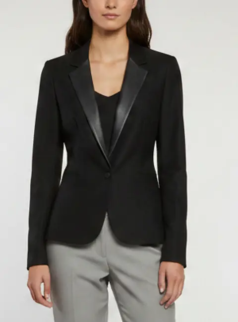 Maje Black Wool Blend and Leather Trim Single Breasted Ritz Blazer S