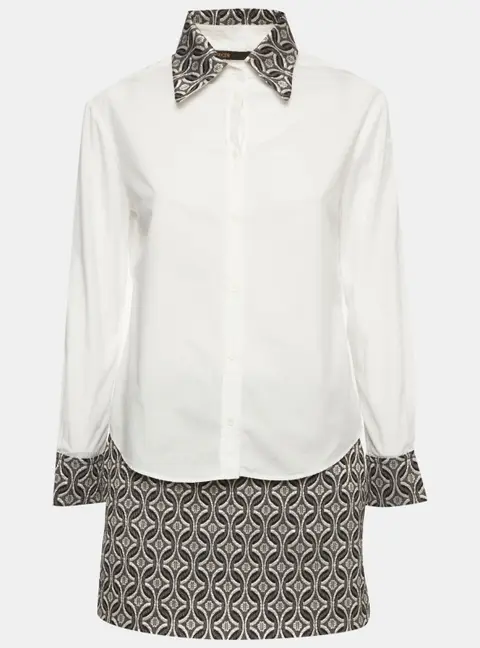 Maje White Poplin and Jacquard Cipaje Shirt and Skort Set M