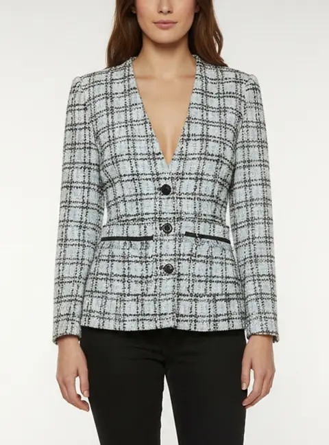 Maje Blue Metallic Tweed Single Breasted Vizuli Jacket S
