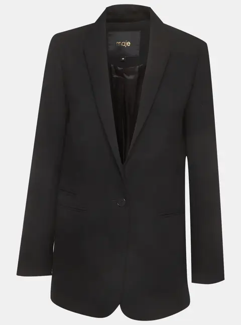 Maje Black Wool Blend Single Breasted Volteface Blazer S