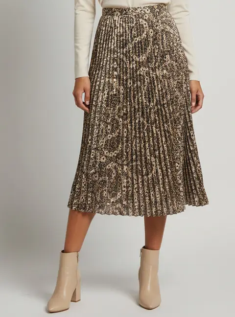 Maje Multicolour Floral Print Sateen Pleated Midi Skirt M